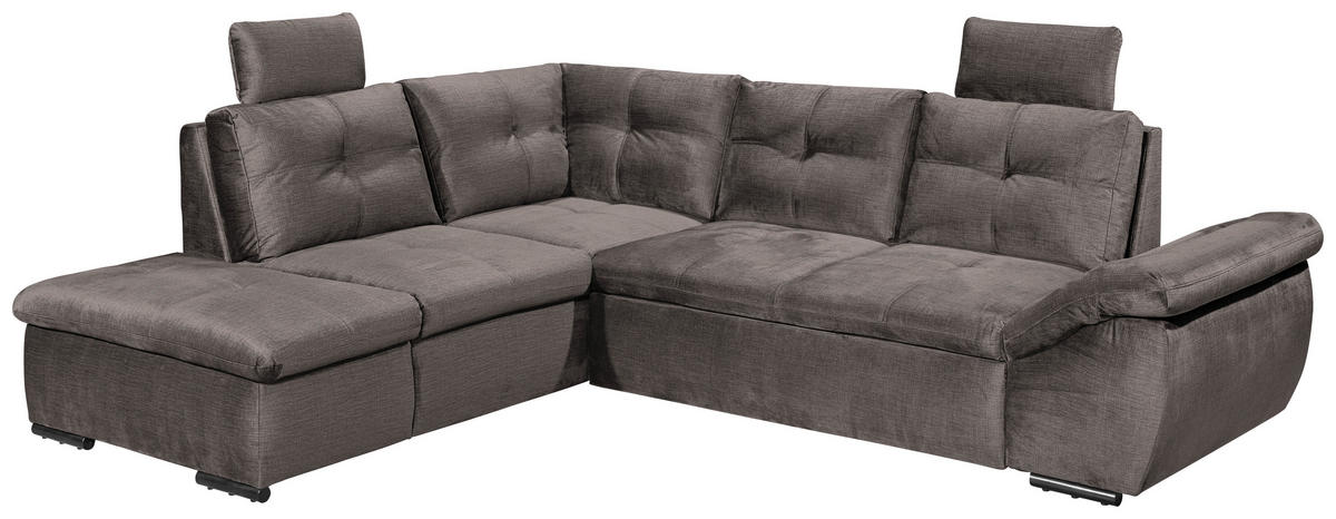 ECKSOFA Graubraun Mikrovelours  - Graubraun/Schwarz, KONVENTIONELL, Kunststoff/Textil (217/265cm) - Carryhome