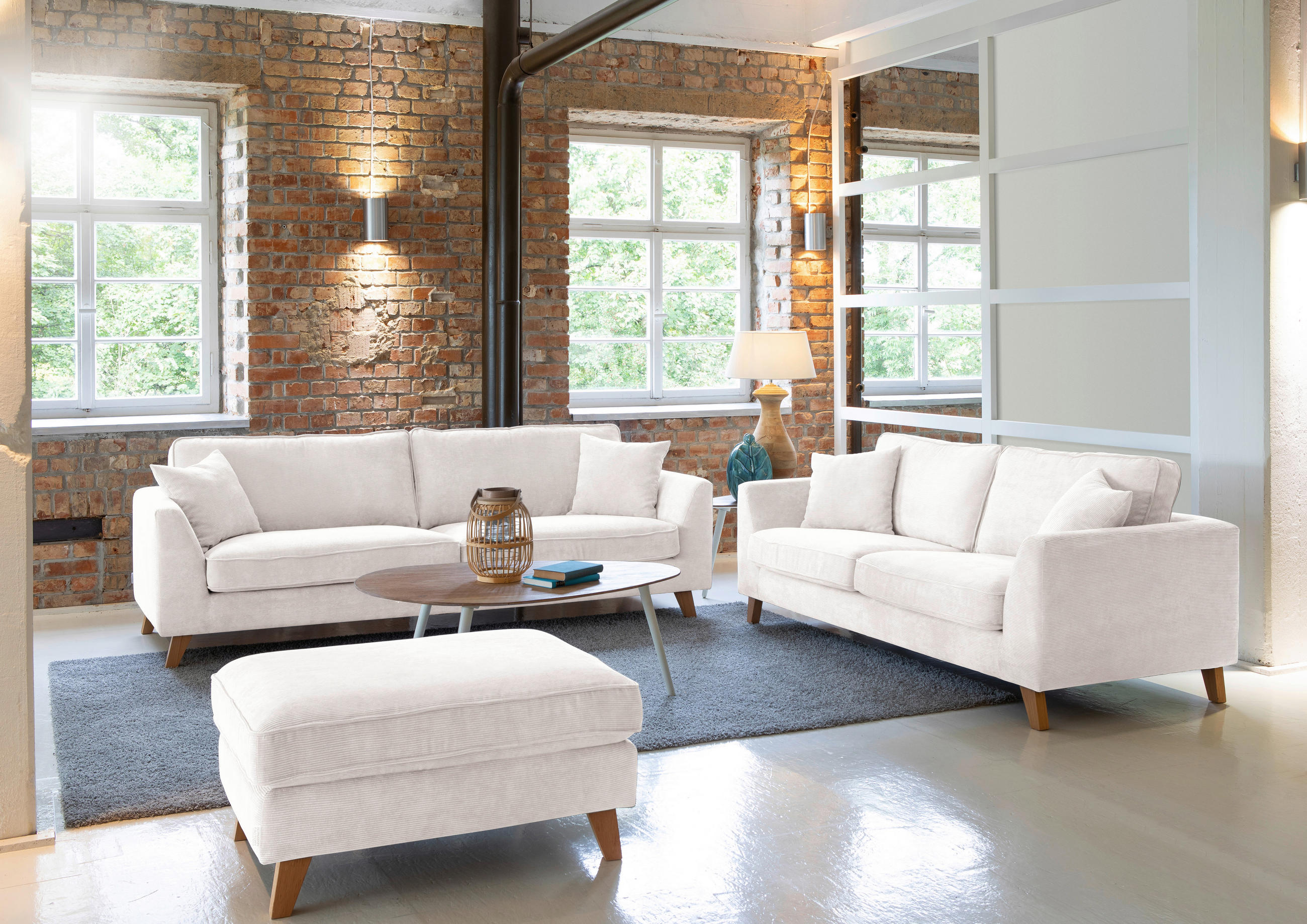 BIGSOFA Cord Naturfarben  - Buchefarben/Naturfarben, Design, Holz/Textil (240/63/90cm) - Carryhome
