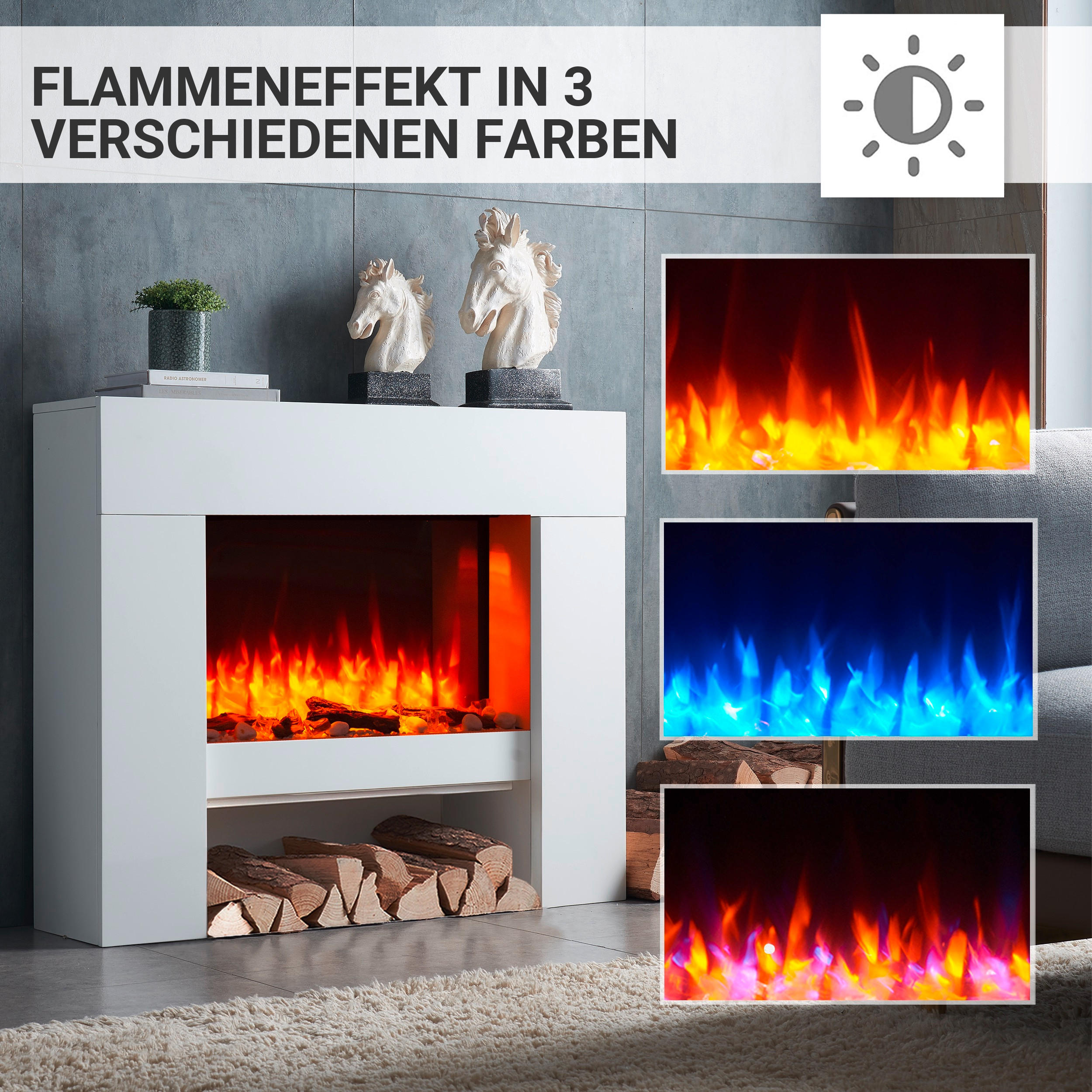 ELEKTROKAMIN - Weiß, Basics, Holzwerkstoff/Metall (100/83/28cm)