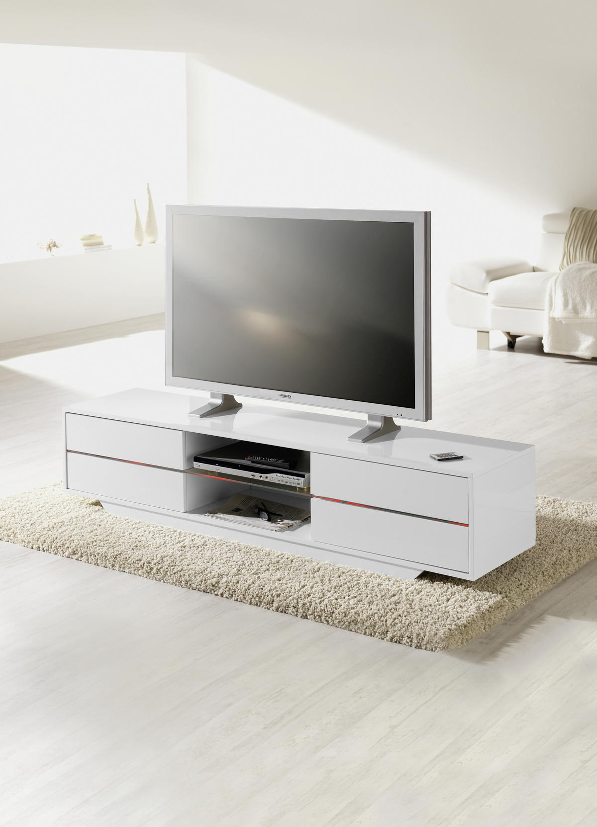 TV-ELEMENT 160/36/40 cm  - Weiss Hochglanz, Design, Glas/Holzwerkstoff (160/36/40cm)