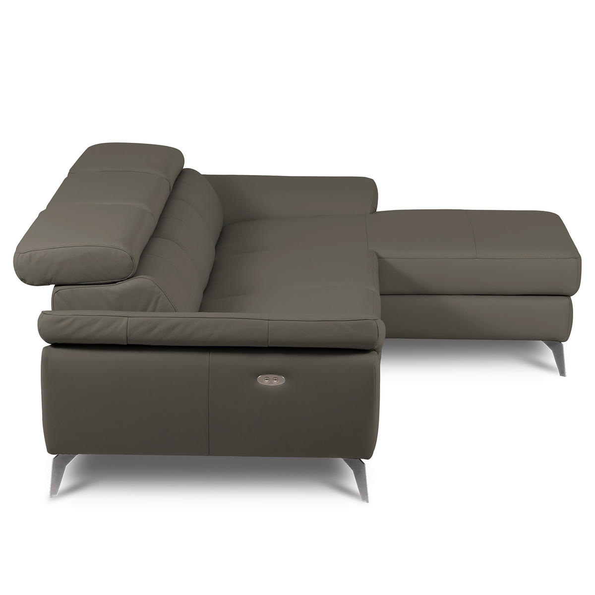 ECKSOFA Lederlook Echtleder Schlammfarben  - Chromfarben/Schlammfarben, Design, Leder/Textil (252/179cm) - Livetastic