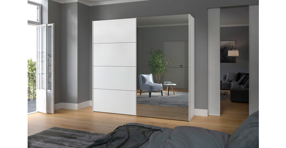 SCHWEBETÜRENSCHRANK  in Weiß  - Edelstahlfarben/Weiß, Design, Glas/Holzwerkstoff (253/236/65cm) - Carryhome