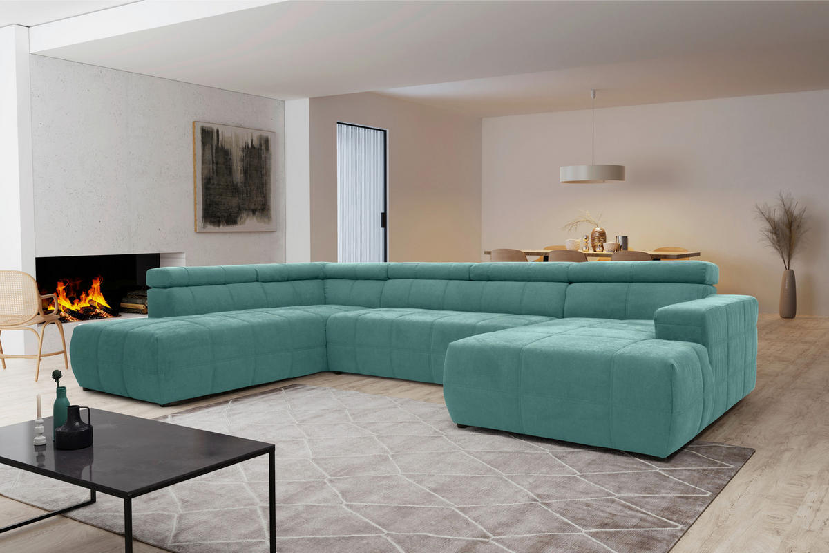WOHNLANDSCHAFT in Mikrofaser Mintgrün  - Schwarz/Mintgrün, Design, Kunststoff/Textil (228/359/175cm) - MID.YOU
