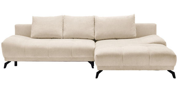 ECKSOFA Creme Chenille Rückenkissen, Bettkasten, Schlaffunktion, Rücken echt  - Creme/Schwarz, MODERN, Textil/Metall (290/182cm) - Hom`in