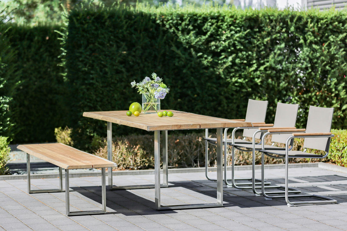 GARTENTISCH 220/95/76 cm Metall rechteckig  - Silberfarben/Teakfarben, Design, Holz/Metall (220/95/76cm)