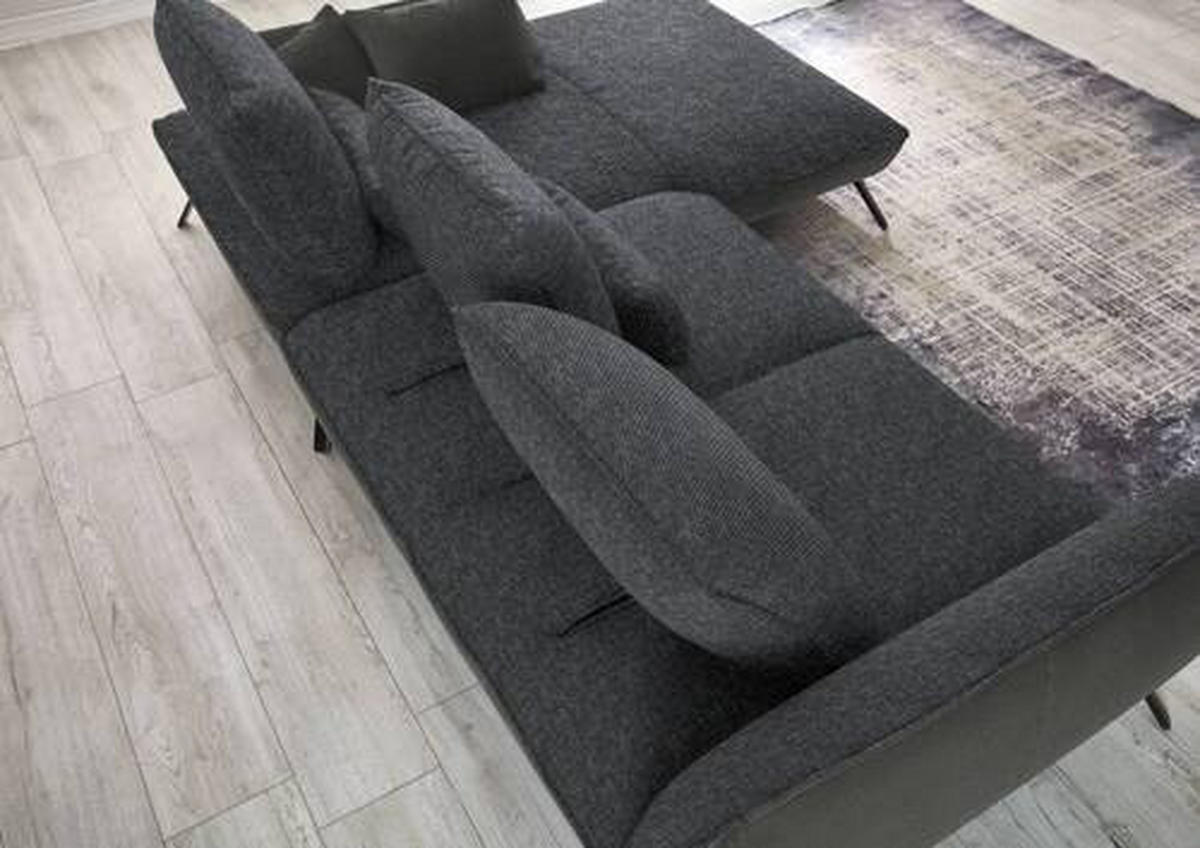 ECKSOFA in Flachgewebe Anthrazit  - Anthrazit/Schwarz, Design, Textil/Metall (301/191cm) - Moderano