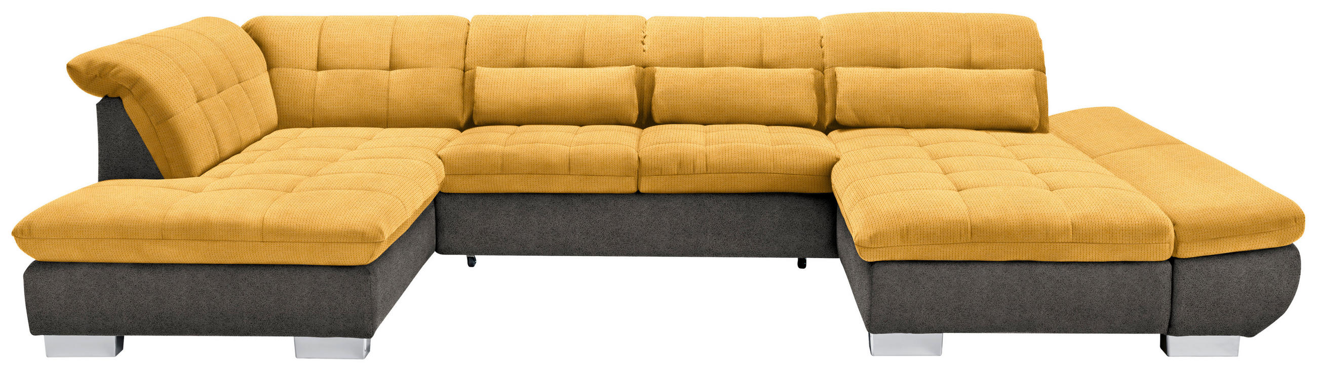 WOHNLANDSCHAFT in Mikrofaser Grau, Dunkelgelb  - Chromfarben/Dunkelgelb, Design, Kunststoff/Textil (211/350/204cm) - Xora