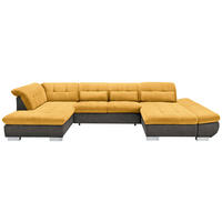 WOHNLANDSCHAFT in Mikrofaser Grau, Dunkelgelb  - Chromfarben/Dunkelgelb, Design, Kunststoff/Textil (211/350/204cm) - Xora