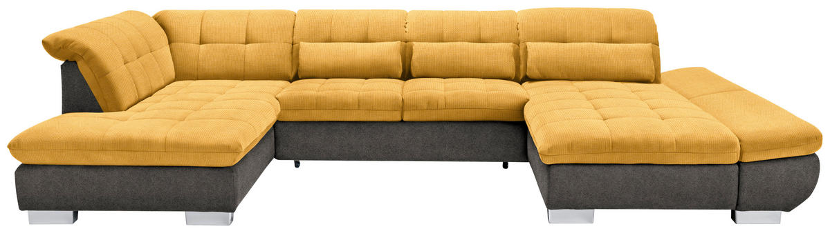 WOHNLANDSCHAFT in Mikrofaser Grau, Dunkelgelb  - Chromfarben/Dunkelgelb, Design, Kunststoff/Textil (211/350/204cm) - Xora