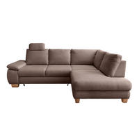 ECKSCHLAFSOFA Cord Graubraun  inkl. Bettkasten, Schlaffunktion, Armteilverstellung, Sitztiefenverstellung, Liegefläche im Originalstoff, Kopfstütze  - Wildeiche/Graubraun, MODERN, Holz/Textil (261/206cm) - Livetastic