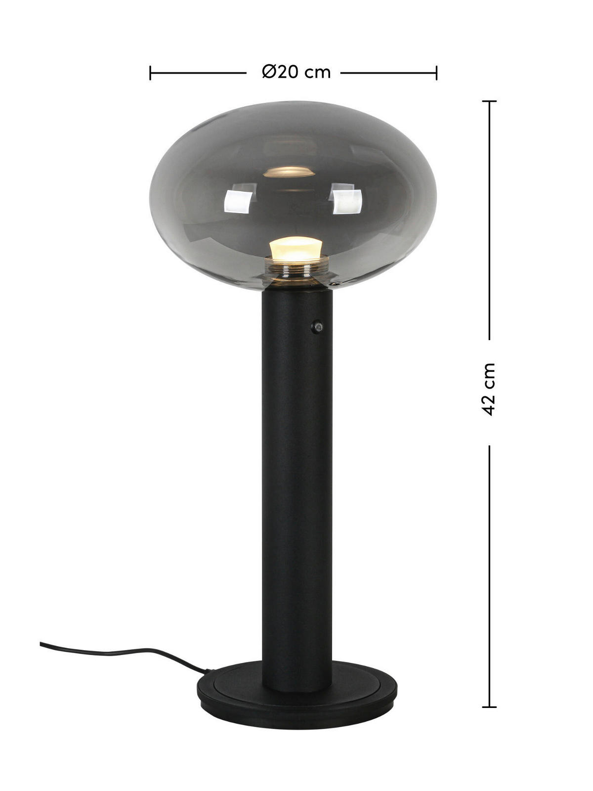 AKKU-TISCHLEUCHTE 20/42 cm  - Chromfarben/Schwarz, Design, Glas/Kunststoff (20/42cm) - Dieter Knoll