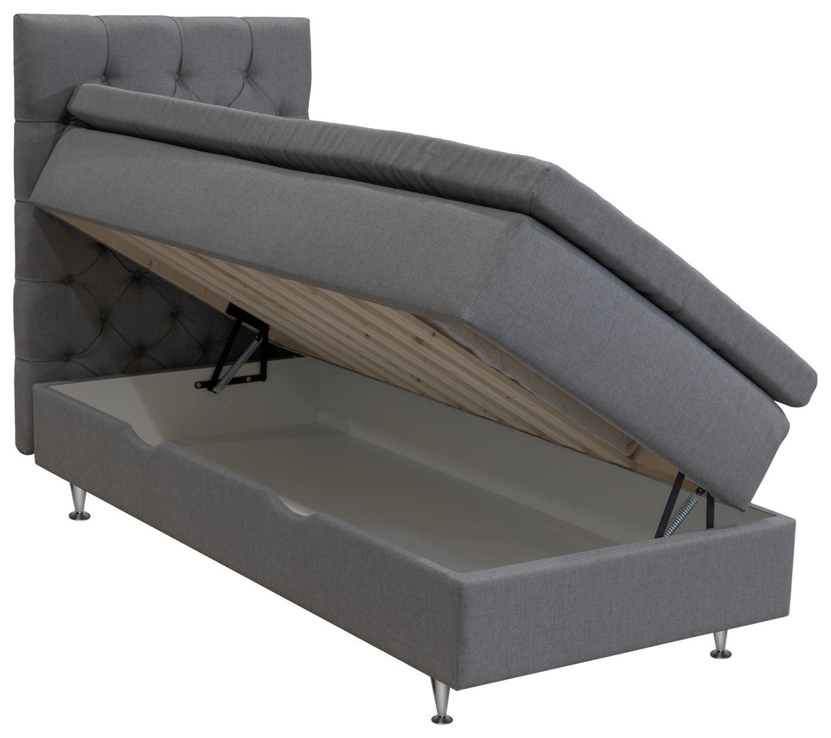 KONTINENTALSÄNG 90/200 cm  i grå  - aluminiumfärg/grå, Klassisk, metall/trä (90/200cm) - Cassando