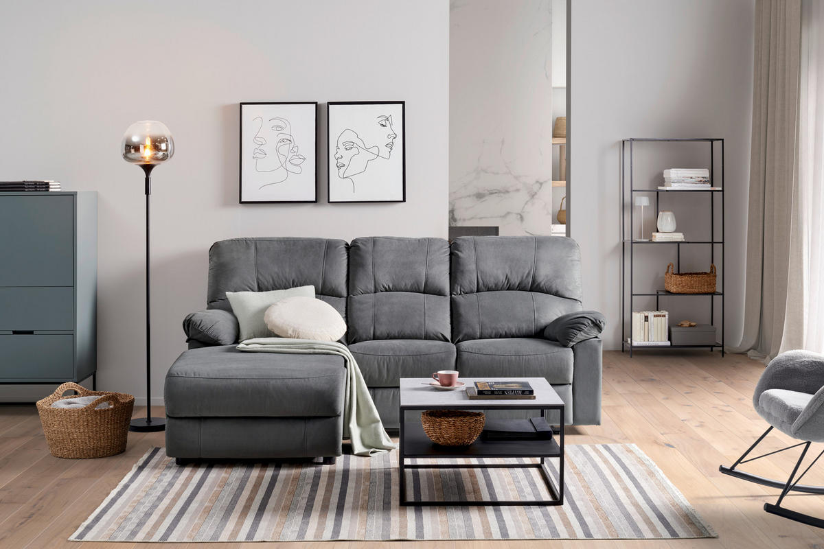 HÖRNSOFFA i vävt tyg grå  - svart/grå, Basics, metall/textil (159/216cm) - P & B