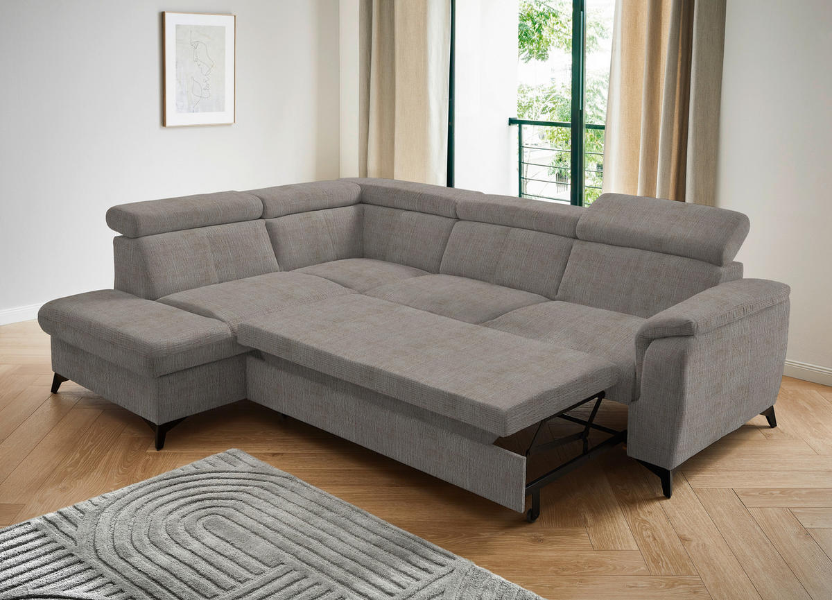 ECKSOFA in Flachgewebe Hellgrau  - Hellgrau/Schwarz, Design, Textil/Metall (203/260cm) - Stylife