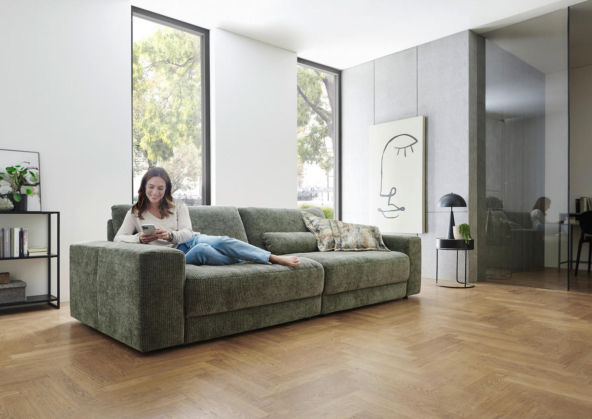 BIGSOFA in Chenille, Jacquard Dunkelgrün  - Dunkelgrün/Schwarz, Design, Kunststoff/Textil (270/83/125cm) - Niels Andersson