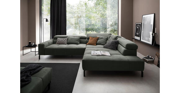 ECKSOFA in Feincord Olivgrün  - Schwarz/Olivgrün, KONVENTIONELL, Textil/Metall (311/219cm) - Hom`in