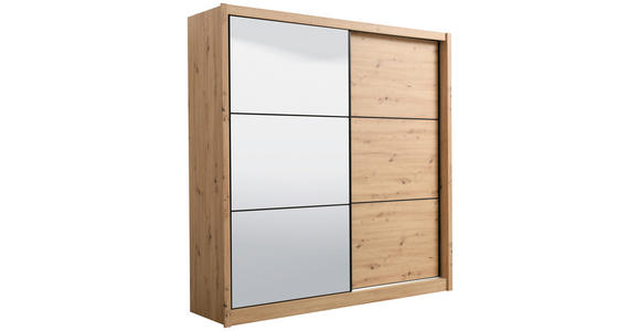 SCHIEBETÜRENSCHRANK 213/215,5/60 cm 2-türig Eiche Artisan  - Schwarz/Eiche Artisan, Basics, Glas/Holzwerkstoff (213/215,5/60cm) - Xora