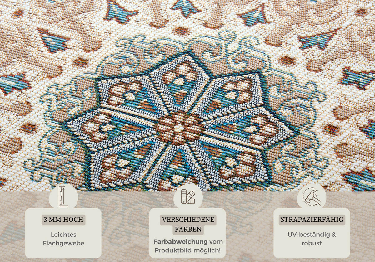 OUTDOORTEPPICH 120/180 cm Flair Creme, Blaugrau  - Blaugrau/Creme, Design, Kunststoff (120/180cm)