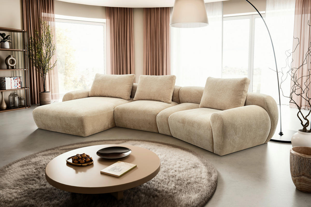 ECKSOFA Beige Chenille  - Beige/Schwarz, KONVENTIONELL, Kunststoff/Textil (176/362cm) - Carryhome