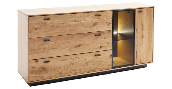 SIDEBOARD Anthrazit, Eichefarben  179/86/44 cm  - Eichefarben/Anthrazit, Natur, Glas/Holz (179/86/44cm) - Linea Natura