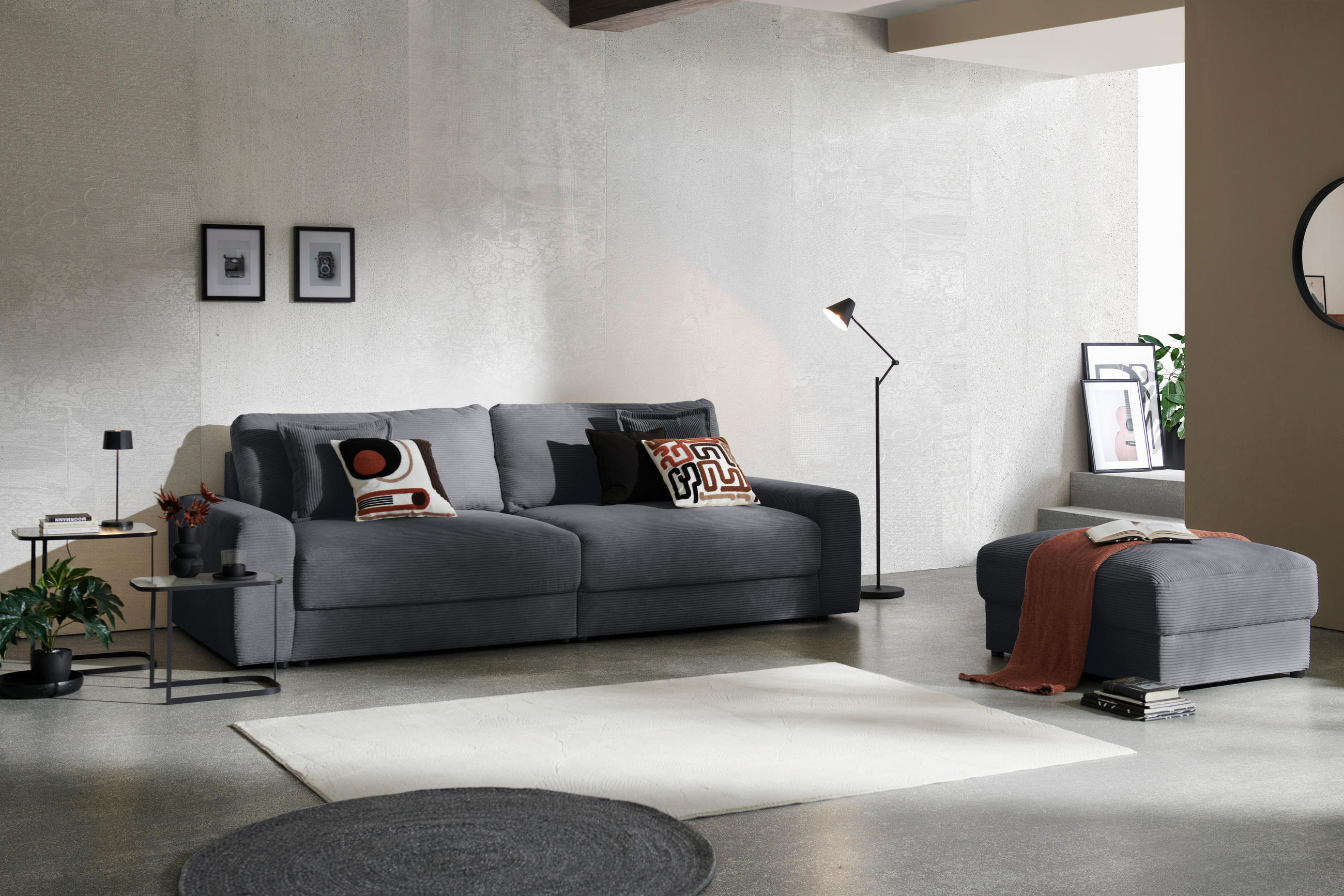 BIGSOFA Cord Graphitfarben - Schwarz/Graphitfarben, MODERN, Kunststoff/Textil (278/93/112cm) - Carryhome