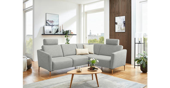 ECKSOFA  in Flachgewebe Grauweiß  238/186 cm  - Eichefarben/Grauweiß, Design, Holz/Textil (238/186cm) - Valnatura