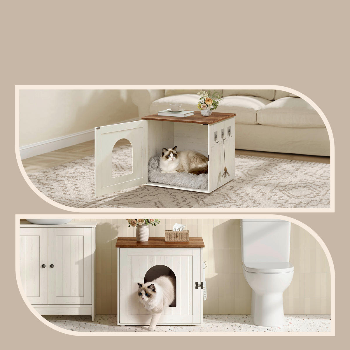 KATZENTOILETTE - Braun/Weiß, Trend, Holzwerkstoff (55/50/50cm) - Boxxx