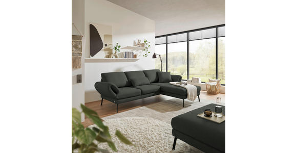 ECKSOFA  in Flachgewebe Grün Armteilverstellung, Relaxfunktion, Drehsitzfunktion  255-365/175-224 cm  - Schwarz/Grün, Design, Textil/Metall (255-365/175-224cm) - Dieter Knoll