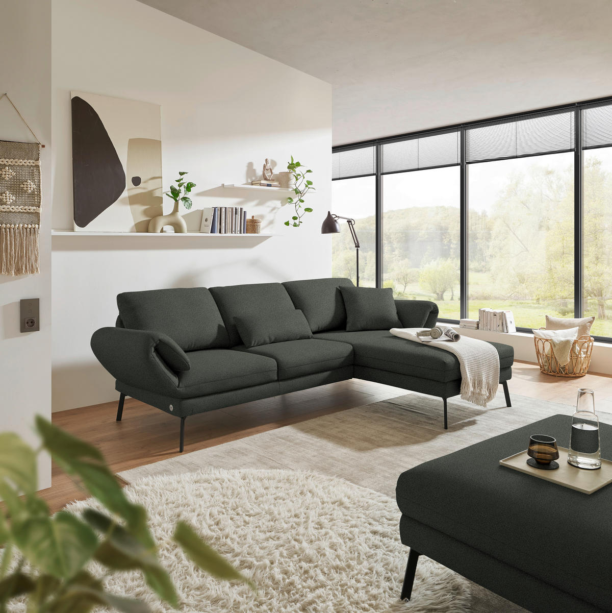 ECKSOFA  in Flachgewebe Grün  255-365/175-224 cm  - Schwarz/Grün, Design, Textil/Metall (255-365/175-224cm) - Dieter Knoll