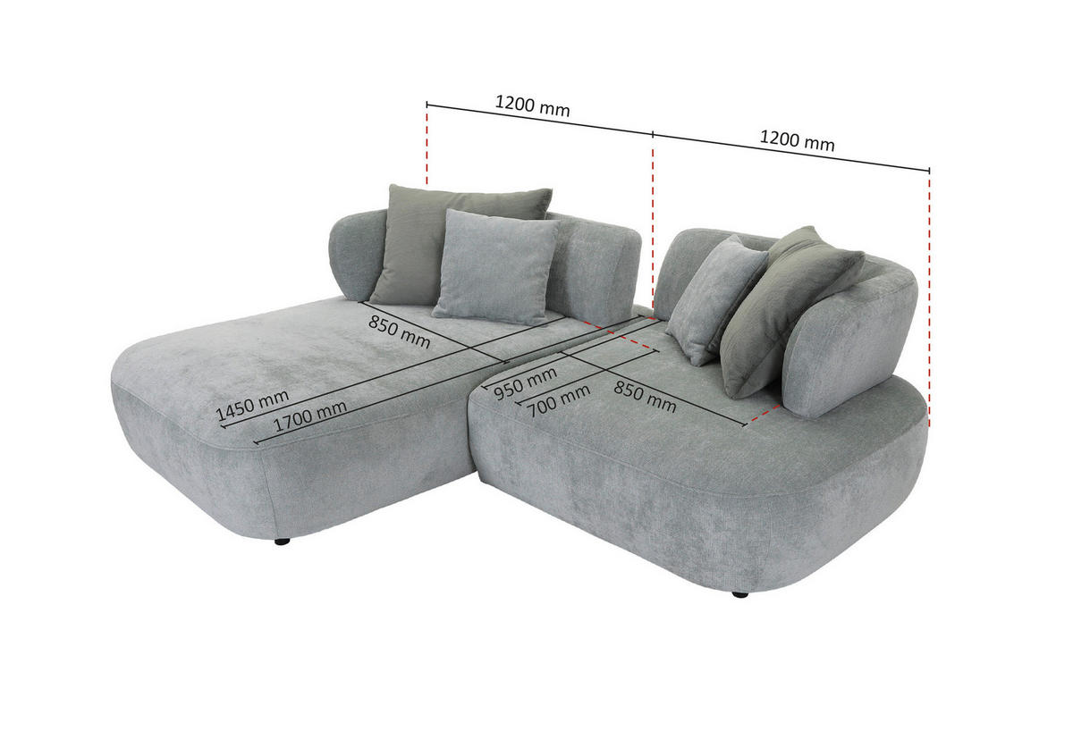 ECKSOFA Mintgrün Flachgewebe Zierkissen, Rückenkissen, Rücken echt, Sitztiefenverstellung  - Salbeigrün/Schwarz, MODERN, Kunststoff/Textil (190/240cm) - Ambia Home