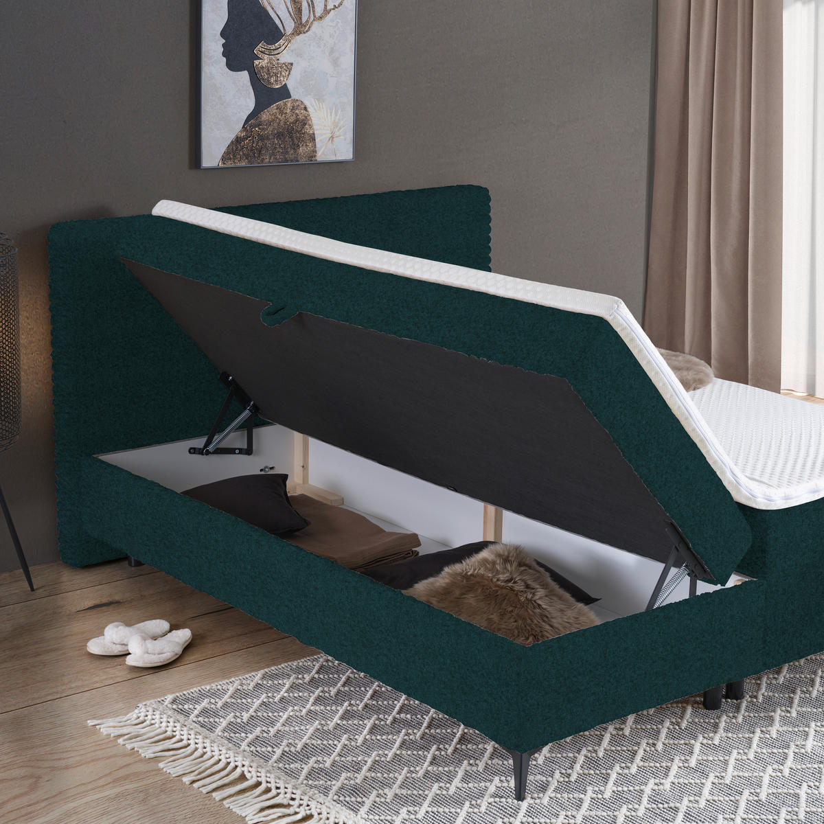 BOXBETT 160/200 cm  in Opal  - Opal/Schwarz, Design, Holz/Holzwerkstoff (160/200cm) - Xora