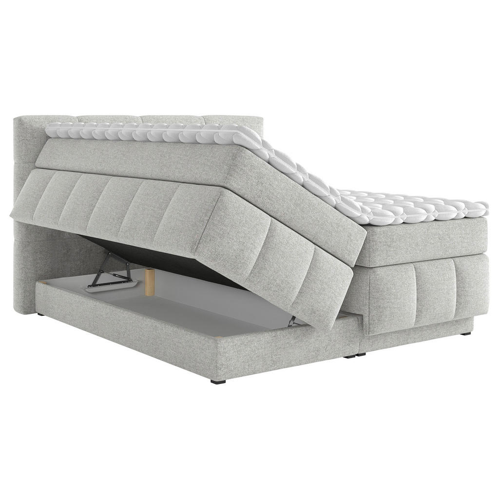 Thumbnail - Carryhome Boxspringbett, Hellgrau, Textil, H3 + H4, 7-Zonen, Höhe ca. 18 cm, 160x200 cm, Topper durchgehend, Wendematrat...