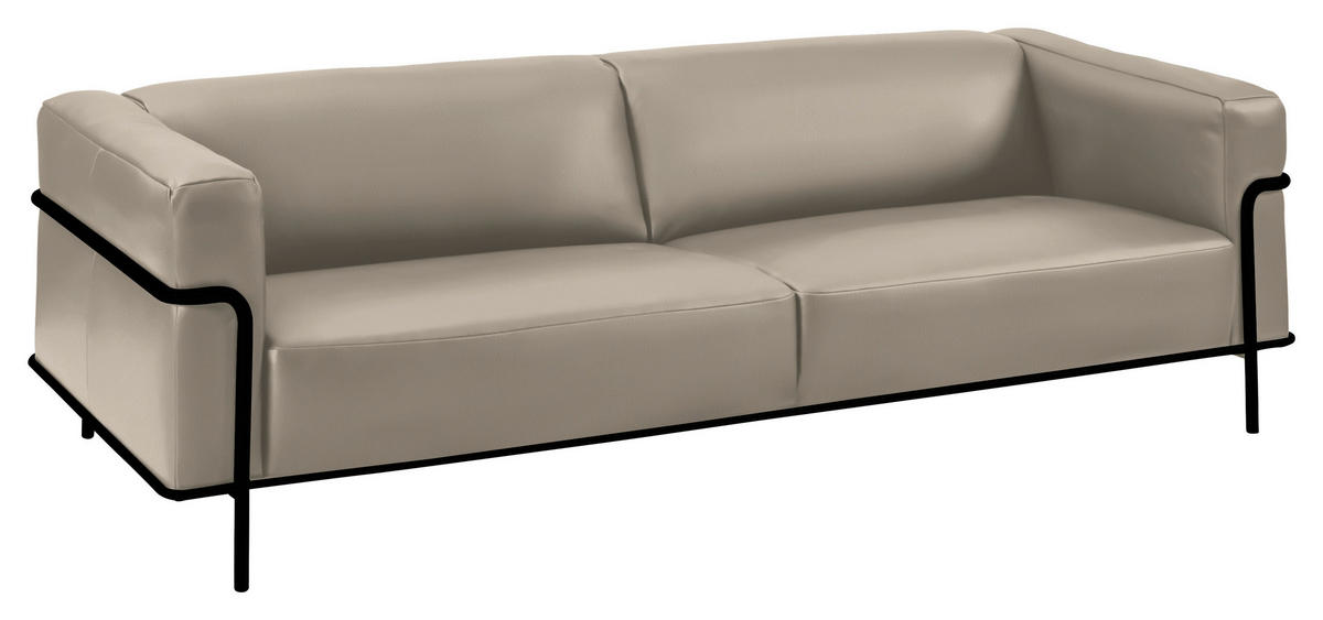 3-SITZER-SOFA in Echtleder Beige  - Beige/Schwarz, Design, Leder/Metall (236/67/96cm) - Johann Jakob