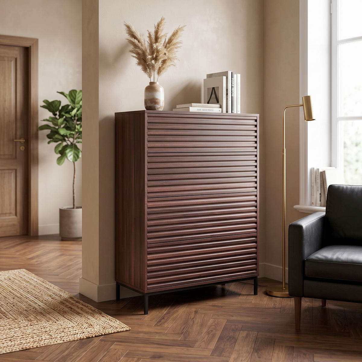 HIGHBOARD  80/110/35 cm 4 Schublade(n)  - Schwarz/Braun, Design, Holzwerkstoff/Metall (80/110/35cm) - MID.YOU