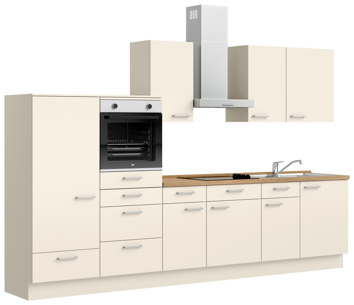 KÜCHENBLOCK 330 cm   in Eichefarben, Magnolie  - Edelstahlfarben/Eichefarben, MODERN, Holzwerkstoff/Metall (330cm) - Nobilia