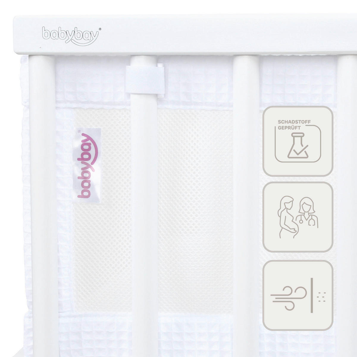NESTCHEN babybay Nestchen 3D Mesh  - Weiß, Basics, Naturmaterialien (200/24/2cm) - Tobi