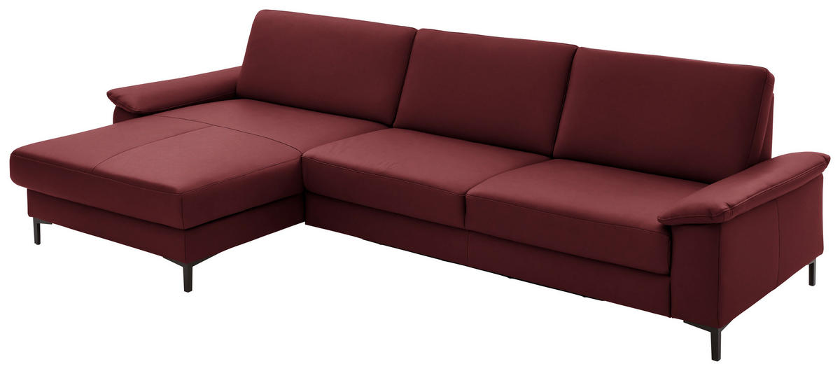 ECKSOFA in Echtleder Rot  - Rot/Schwarz, Design, Leder/Metall (176/334cm) - Dieter Knoll