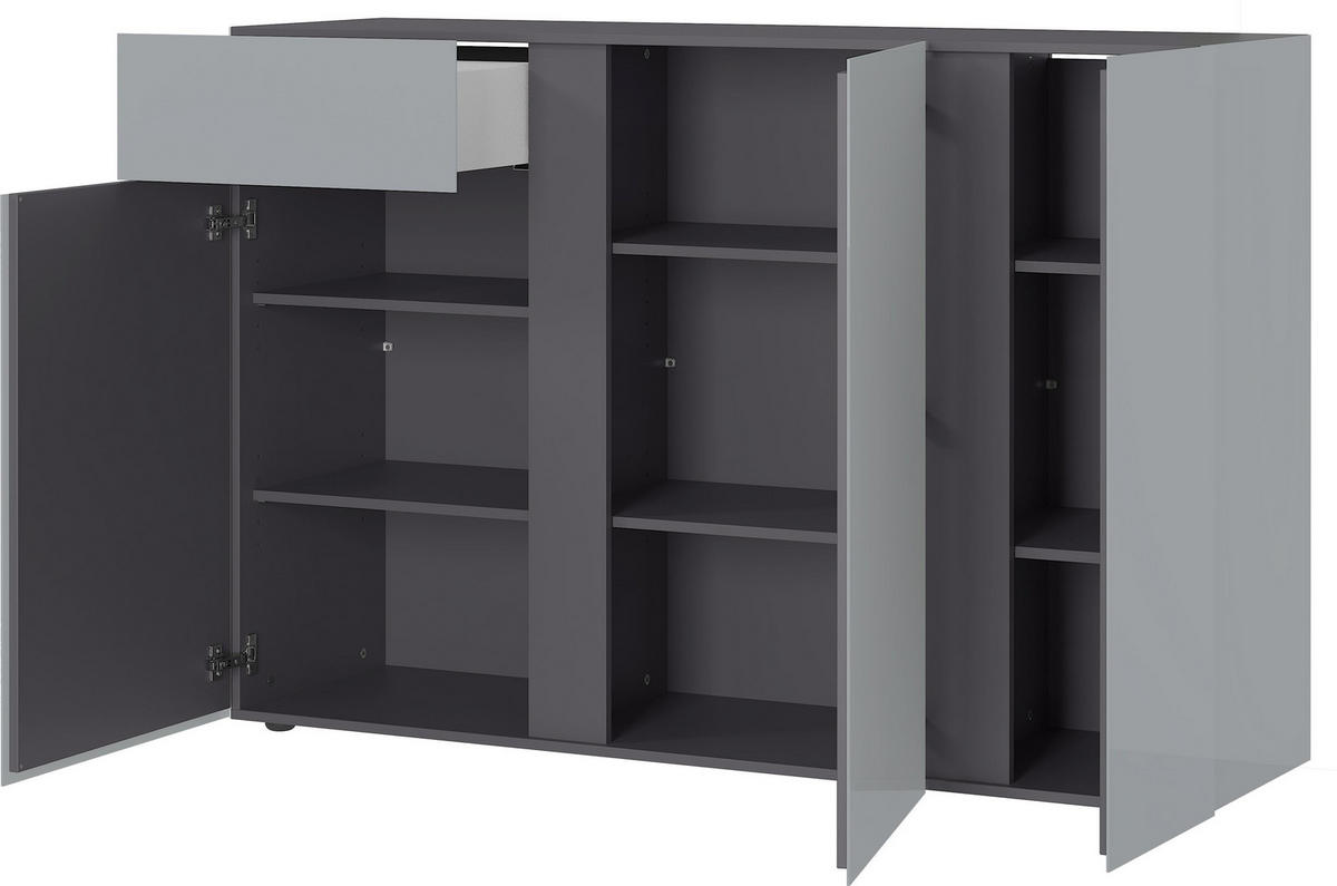 SIDEBOARD 150/104/42 cm  in Graphitfarben, Grau  - Graphitfarben/Schwarz, KONVENTIONELL, Glas/Holzwerkstoff (150/104/42cm)