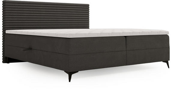 BOXBETT 140/200 cm,  in Dunkelgrau, Bettkasten, Topper, Matratzen, H3 = fest  - Dunkelgrau/Schwarz, Design, Holz/Holzwerkstoff (140/200cm) - Xora
