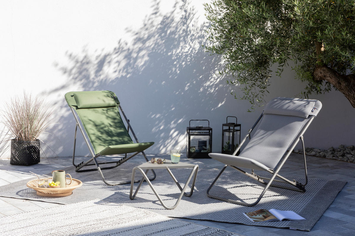 STRANDSTUHL Stahl Titanfarben, Olivgrün  - Titanfarben/Olivgrün, Basics, Textil/Metall (62/77-83/94cm) - Lafuma Mobilier