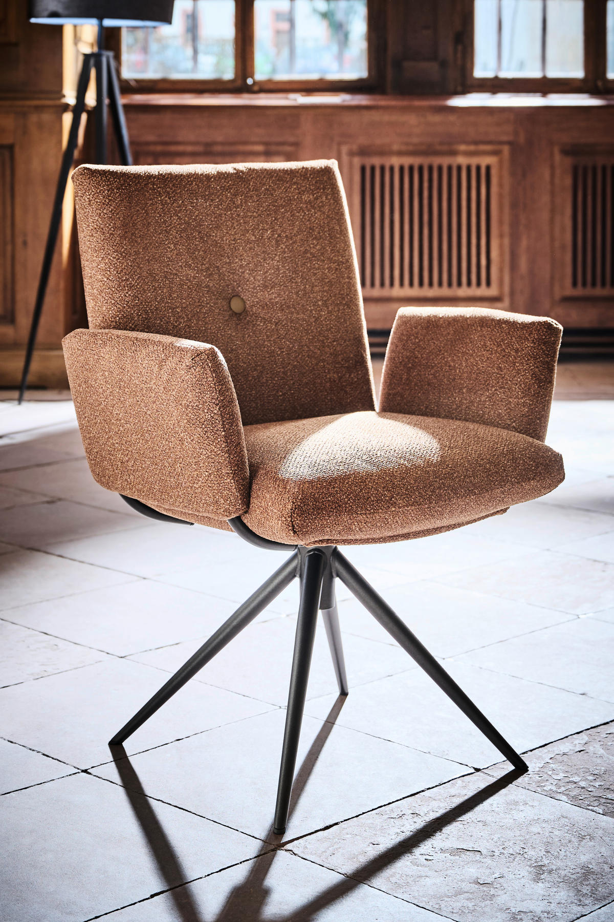 ARMLEHNSTUHL  in beflockt  - Anthrazit/Haselnussfarben, Design, Textil/Metall (70/89/68cm) - Dieter Knoll