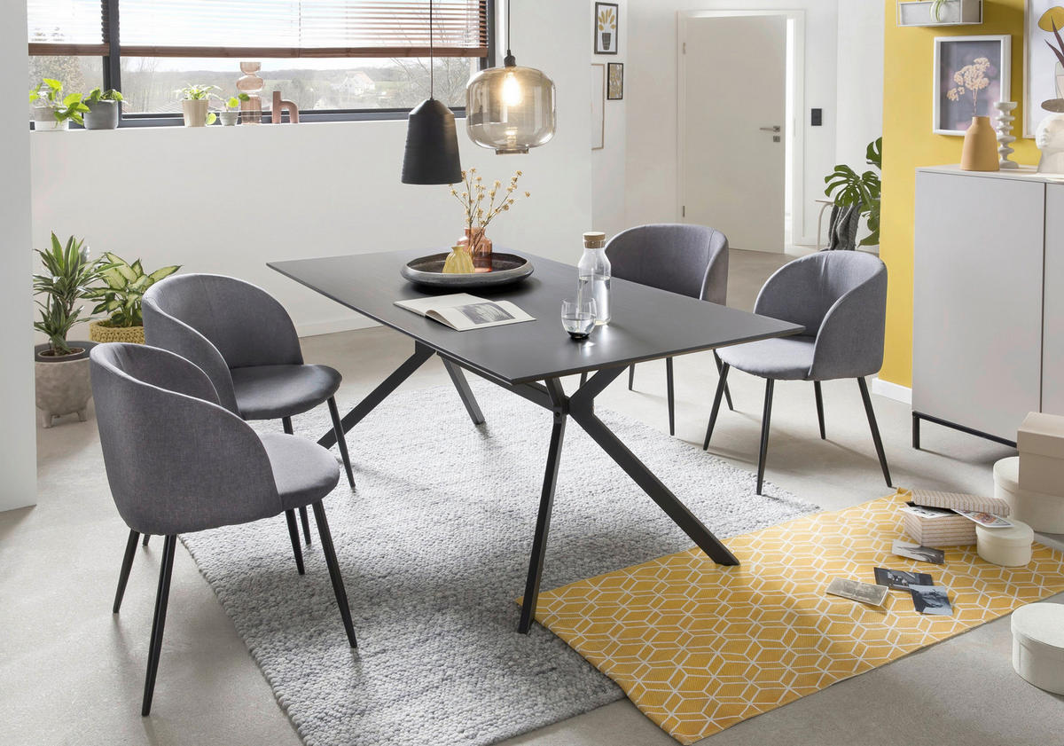 ESSTISCH in Metall, Holzwerkstoff 180/90/75 cm  - Dunkelgrau/Schwarz, Design, Holzwerkstoff/Metall (180/90/75cm) - Livetastic