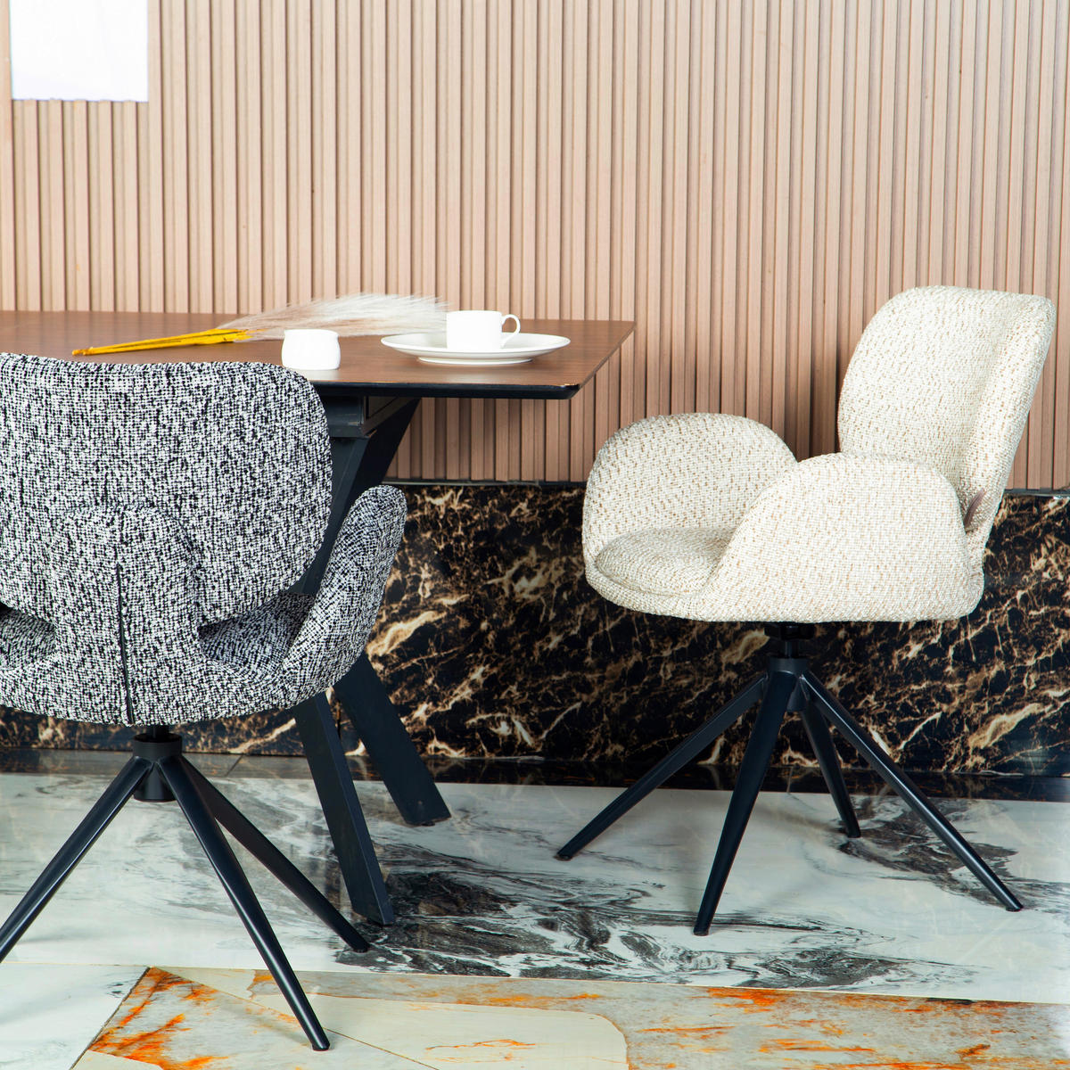 ARMLEHNSTUHL  Sitzfläche 360° drehbar, automatische Rückholfunktion Chenille  - Beige/Schwarz, Design, Textil/Metall (58,5/83,5/61,5cm) - Novel