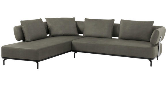 ECKSOFA Grau Echtleder  - Schwarz/Grau, Design, Leder/Metall (237/302cm) - Dieter Knoll