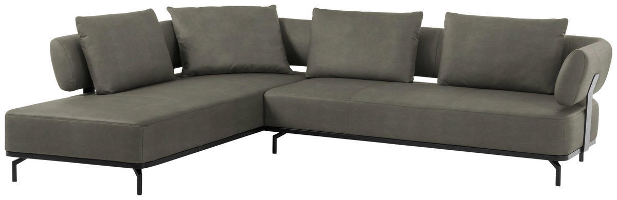 ECKSOFA in Echtleder Grau  237/302 cm  - Schwarz/Grau, Design, Leder/Metall (237/302cm) - Dieter Knoll