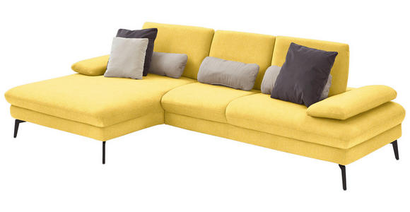 ECKSOFA in Chenille, Mikrofaser Gelb 157/299 cm - Gelb/Schwarz, Design, Textil/Metall (157/299cm) - Dieter Knoll