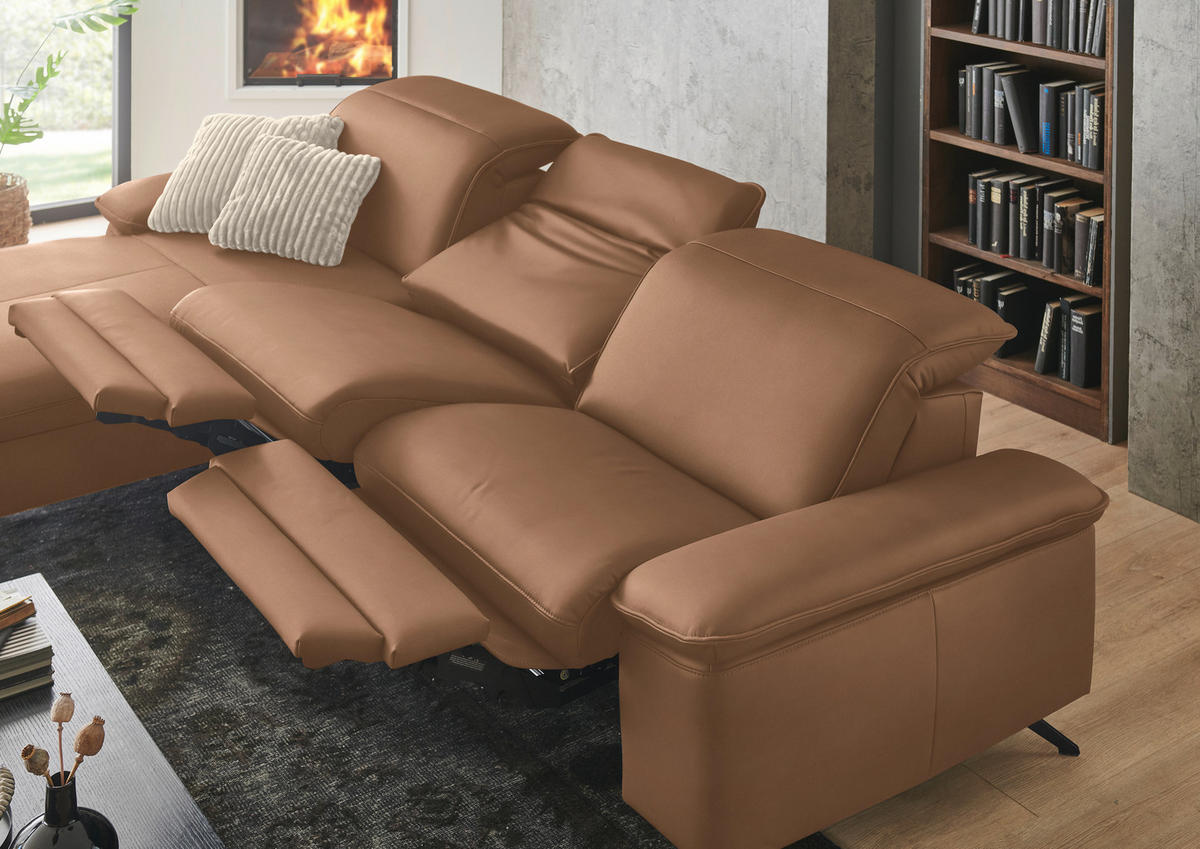 ECKSOFA  Echtleder Hellbraun  - Hellbraun/Schwarz, Design, Leder/Metall (169/307cm) - Beldomo Premium
