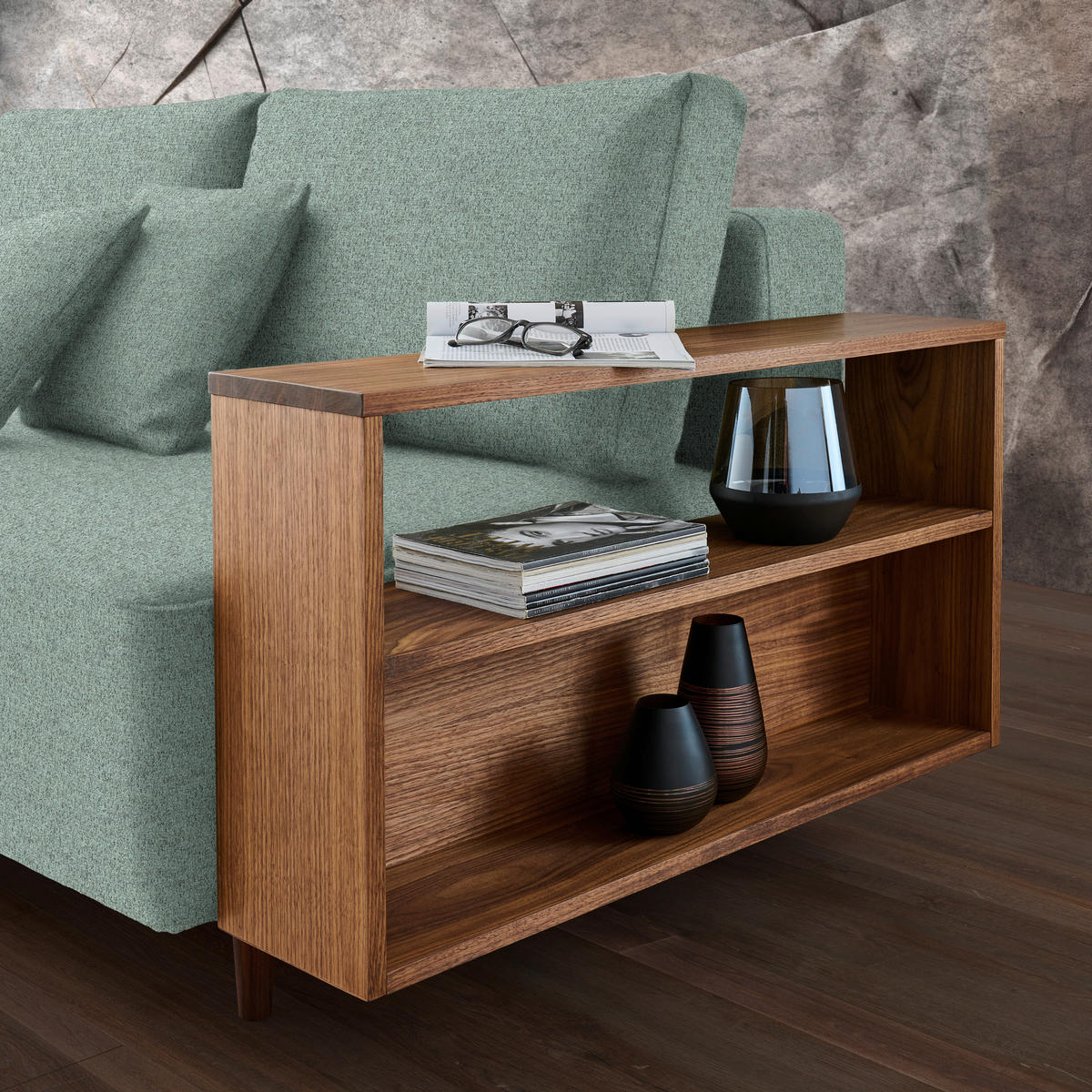 SCHLAFSOFA in Textil Mintgrün  - Nussbaumfarben/Mintgrün, Natur, Holz/Textil (228/90/100cm) - Joka