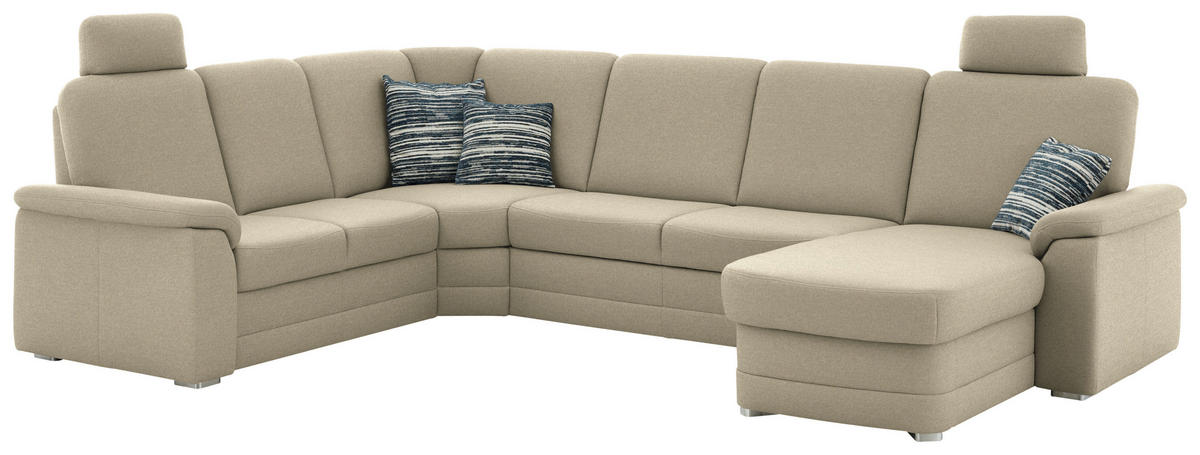 WOHNLANDSCHAFT  in Chenille Sandfarben  - Sandfarben/Alufarben, KONVENTIONELL, Holz/Textil (235/329/160cm) - Beldomo Comfort