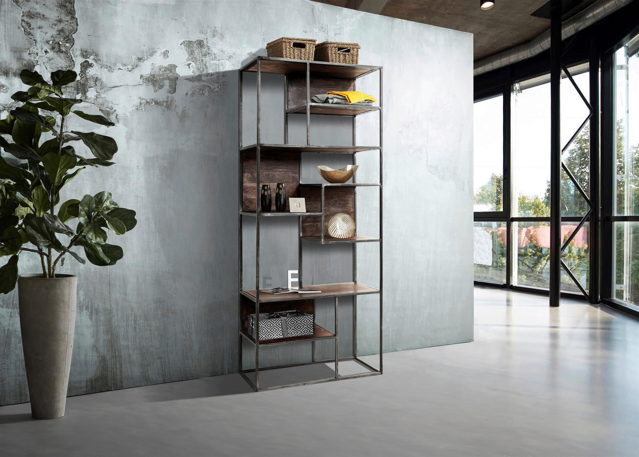 REGAL  75/173/35 cm Grau  - Grau, KONVENTIONELL, Holz/Metall (75/173/35cm) - Livetastic